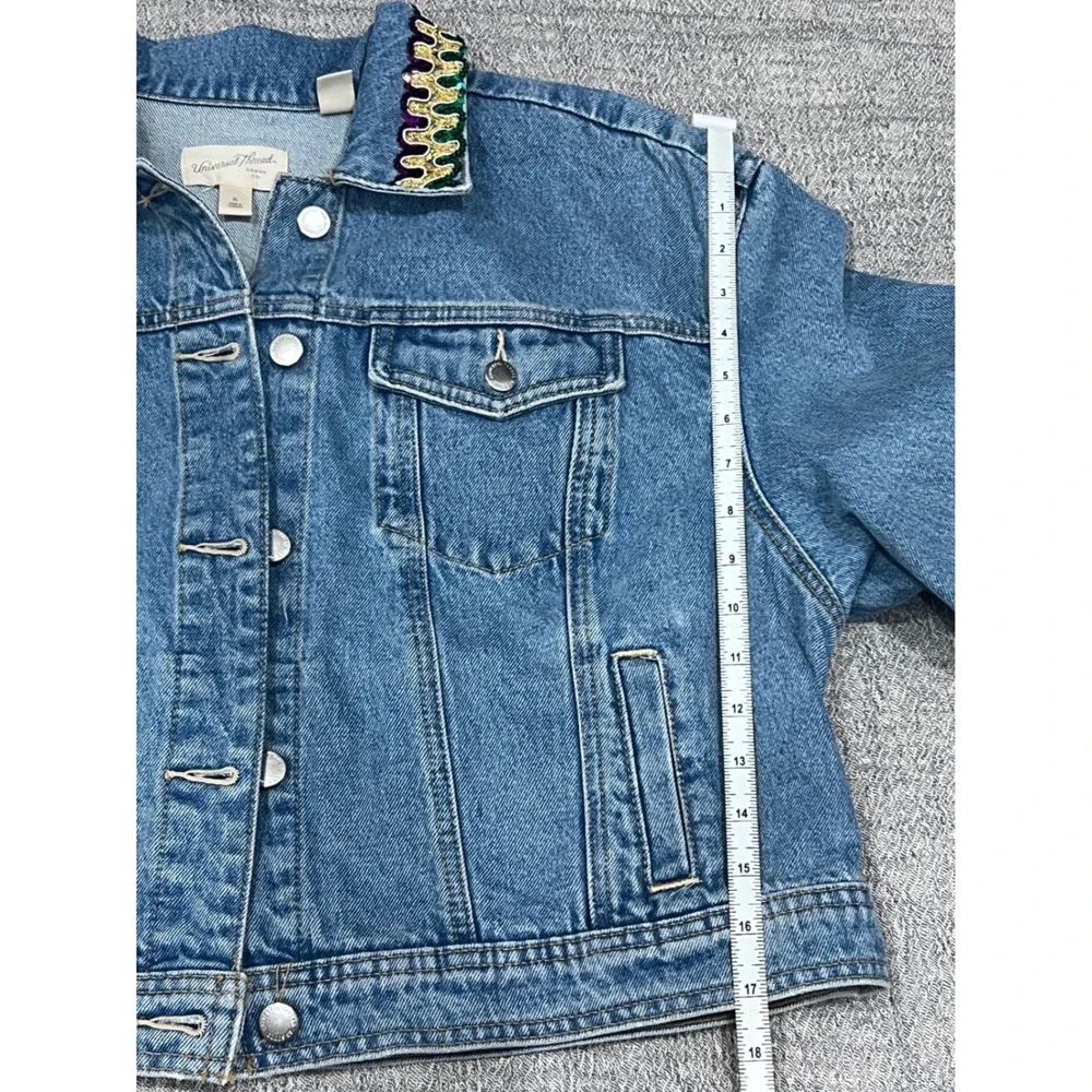 Mardi Gras Festival Women Fringe DenimJacket XL Embellishment Rhinestone Sequin